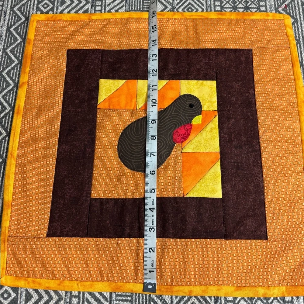 Set of 6 Thanksgiving Turkey Quilted Placemats Cottagecore Country Table Setting